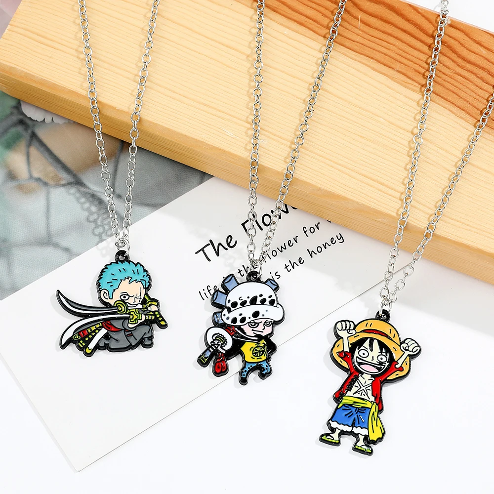 Anime One Piece Necklace Cartoon Characters Monkey D. Luffy Roronoa Zoro Metal Badge Pendant Necklace Collar Jewelry Accessories - view 2