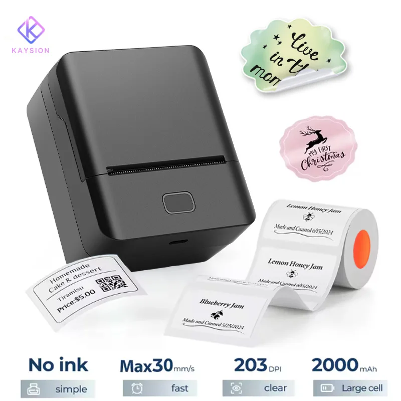 Wireless Label Maker Thermal 20-50mm Width Barcode QR Code Sticker Machine Tag Price Picture Printer Support Phone/PC