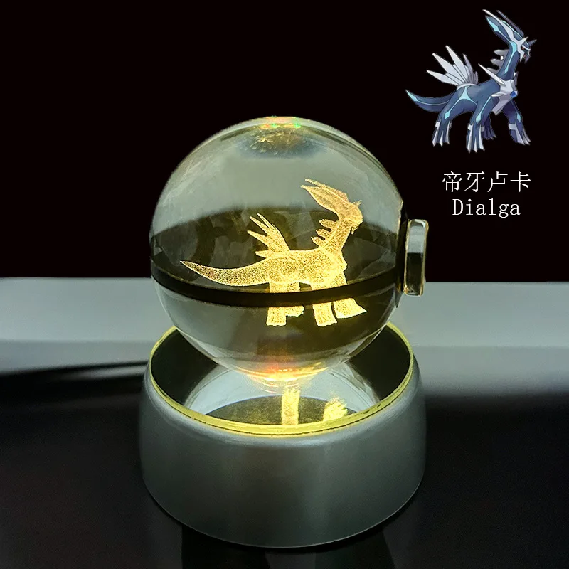 Pokemon Kristallkugel Pikachu Gengar Eevee Mewtwo Lacario Anime Spiel Pokeball Led Nachtlicht Basis Kinder Geburtstagsgeschenk Wohnkultur