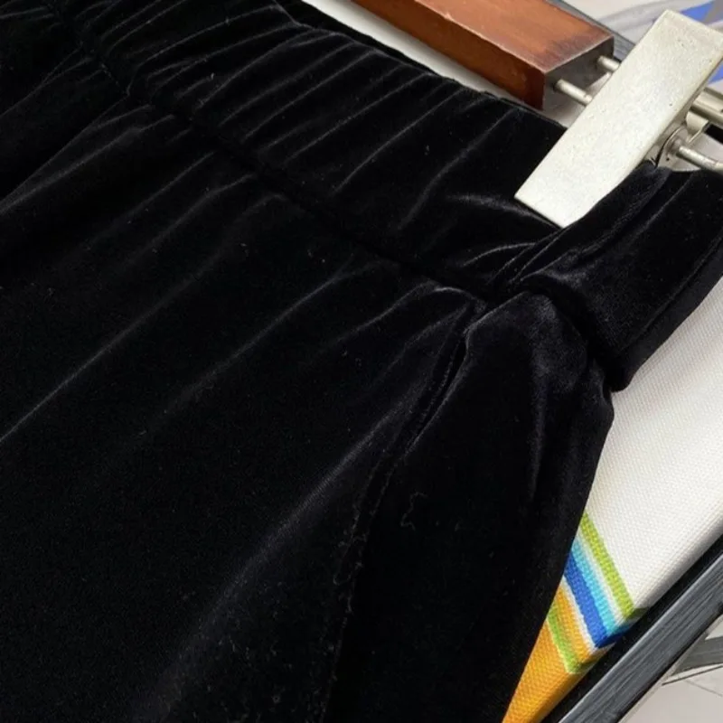 Pantaloni a gamba larga in velluto donna elegante accogliente autunno inverno elegante casual solido nero tutto-fiammifero comodo semplice pantaloni Ulzzang