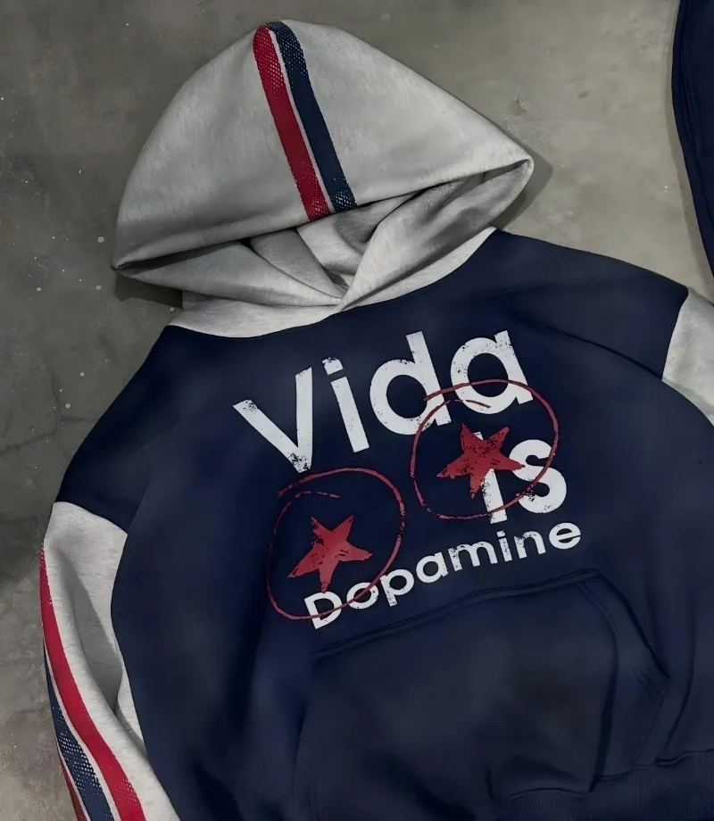 

Y2k Clothes Vintage Harajuku Striped Letter Print Hoodie Fashion Set Pantalones Hombre Man Tracksuits Calça Baggy Мужская Одежда