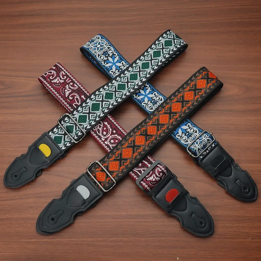 Vintage Guitar Strap Polyester Adjustable Guitar Shoulder Belt High-Grade Printing Embroidery Electric Guitar Belts Bass