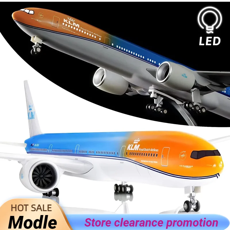 

New 1:130 Scale Large Model Airplane Holland KLM Boeing 777 Plane Models Diecast Airplanes with LED Light for Collection or Gift