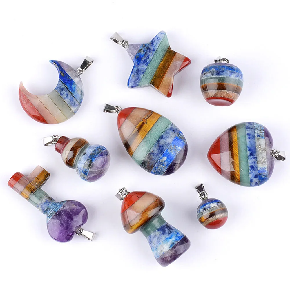 1pc Rainbow Stone Crystal Pendant Yoga Meditation Healing Chakra Agate Jade Stone Jewelry Making DIY Necklace Accessories Gifts - view 3