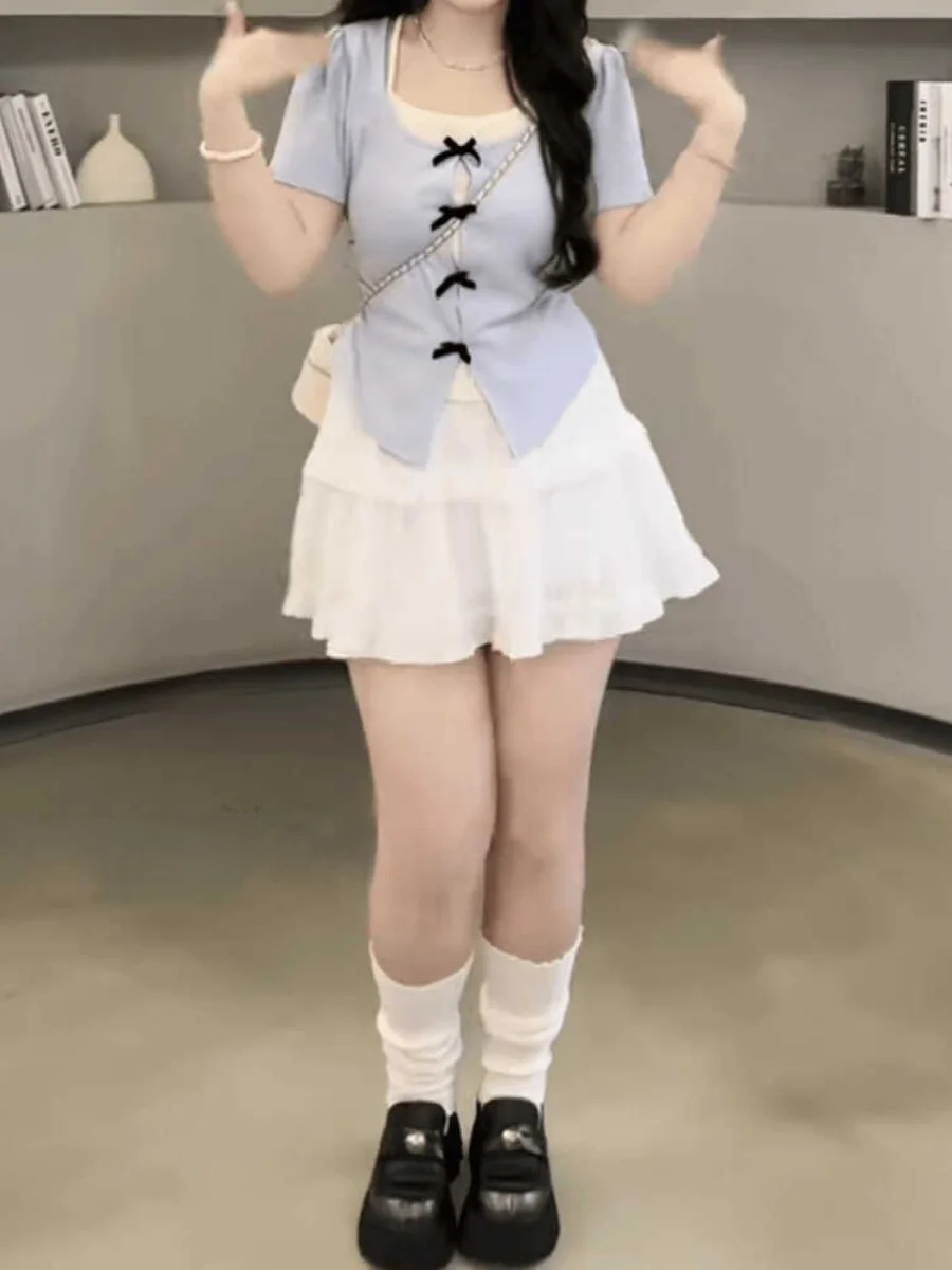 

Милый летний наряд для похудения, комплект из двух предметов для полных женщин, юбка-тортик Or Sve, Pure Desire Sle, модный женский ансамбль