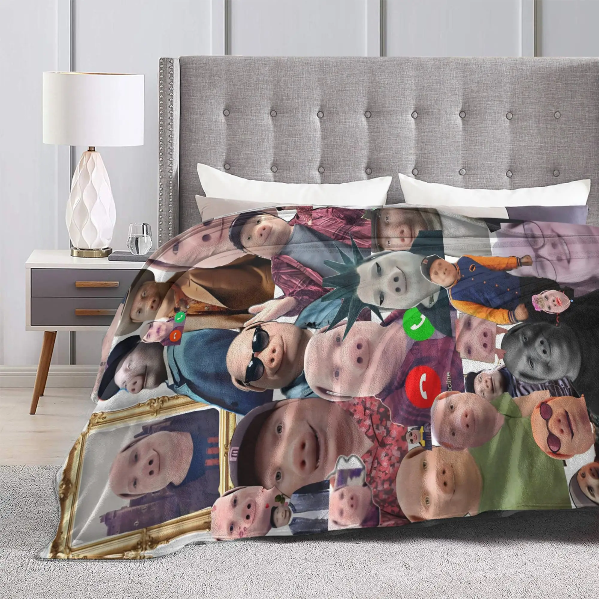 John Pork is Calling Love Piggy Blanket Cover Velvet Humor Pig Lover Super Warm Throw Blankets for Home Couch Bedroom Quilt