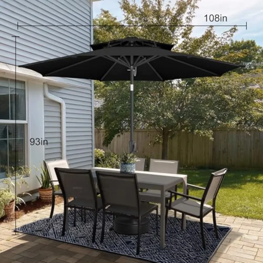 9Feet Outdoor Patio Umbrella - 2-Tier Table Umbrella Waterproof Uv Protection, Patio Umbrellas with Push Button Tilt, Sun U