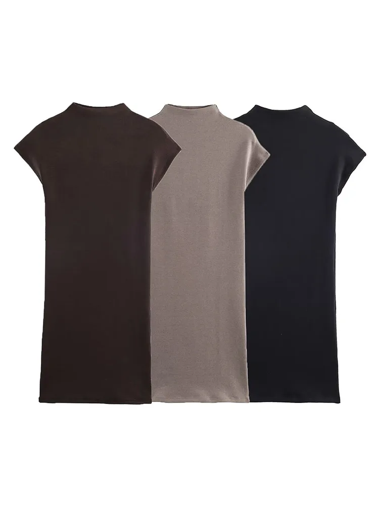 

HH Women's 2026 Summer Fashion Versatile Solid Half Turtleneck Short Sleeveless Dress Female Temperament Casual Slim Mini Dress