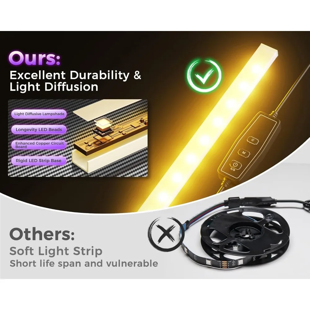 مكتب ألعاب على شكل حرف L مقاس 53 بوصة مع أضواء LED ومنافذ طاقة وأرفف تخزين وخطاف للمكتب المنزلي، أسود