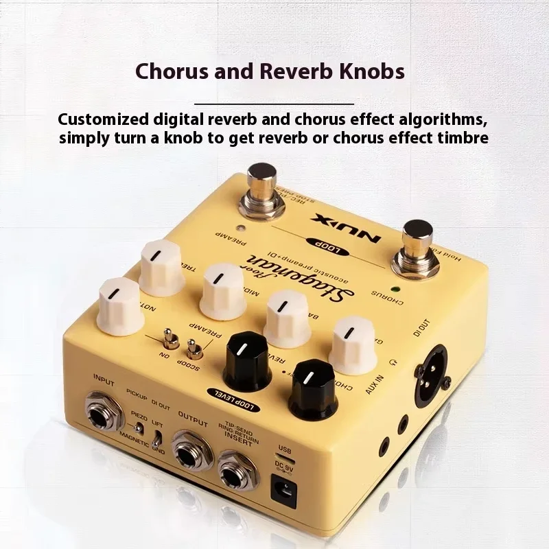 Acoustic Guitar Preamp DI Pedal Piezo Magnetic Pickup Switch Ground Lift FX Loop USB Direct Box for Live Gigging