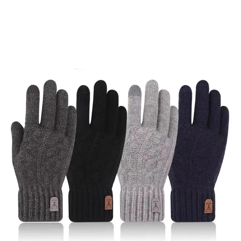 2024 New Men\'s Warm Gloves Winter Touch Screen Plus Fleece Gloves Cold Warm Wool Knitted Gloves