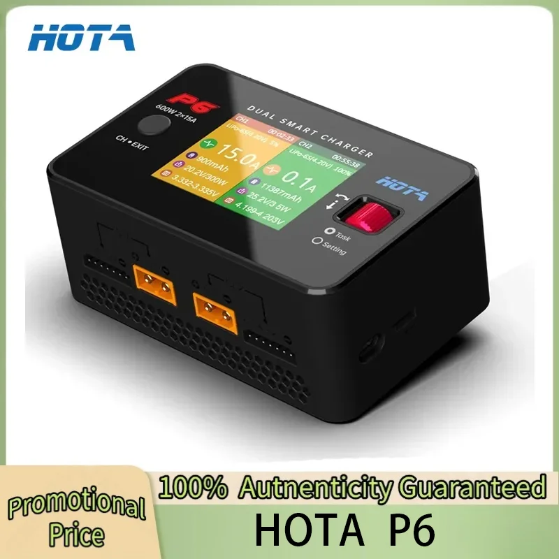 HOTA P6 DC600W 300W X2 15A X2 T240 AC240W Dual Channel Smart Balance Charger for Lipo LiIon NiMH Battery RC Drone Car Boat DIY