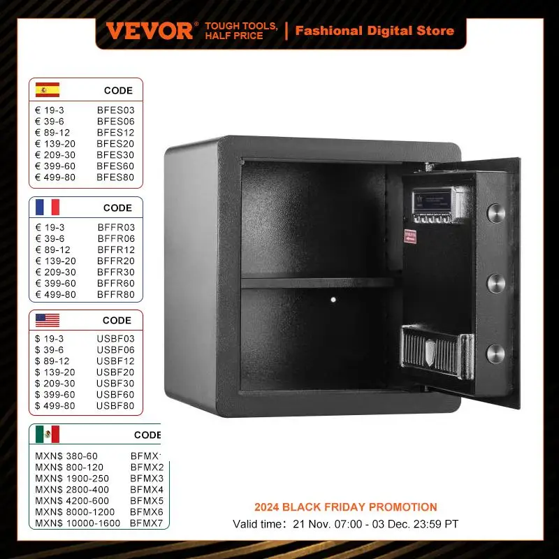 VEVOR Safe 1.8/2.2 Cubic Feet Steel Security Safe w/ Digital Keypad and 2 Keys Protect Cash Gold Jewelry Document for Home Hotel