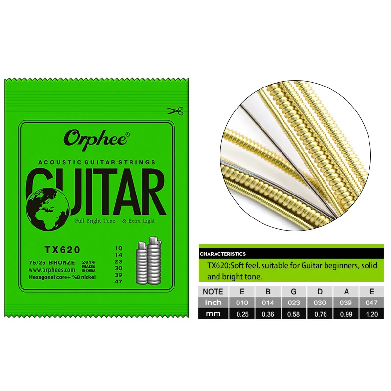 Orphee Akoestische Gitaarsnaren Set Medium Carbon Staal Hexagonale Kern Roest Preventie Behandeling Folk Gitaar Onderdelen & Accessoires