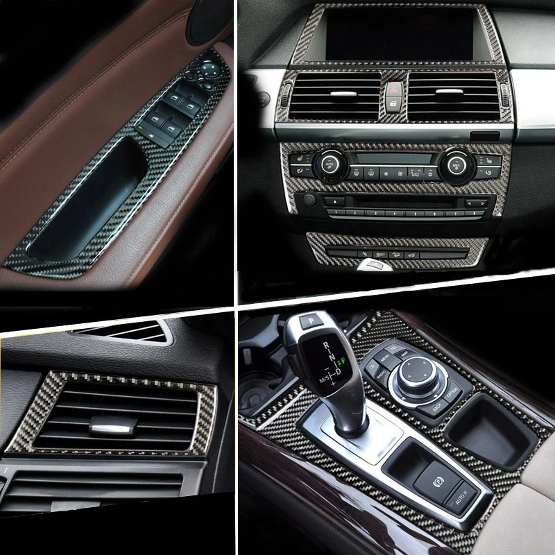 Carbon Fiber For BMW E70 E71 X5 X6 Interior Gearshift Air Conditioning AC CD Panel Reading Light Cover Trim Sticker Accessories