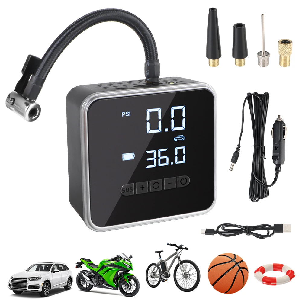 ЖК-дисплей со светодиодной подсветкой, перезаряжаемый портативный воздушный насос, светодиодный светильник SOS для автомобиля, мотоцикла, велосипедного шара, цифровой внешний аккумулятор