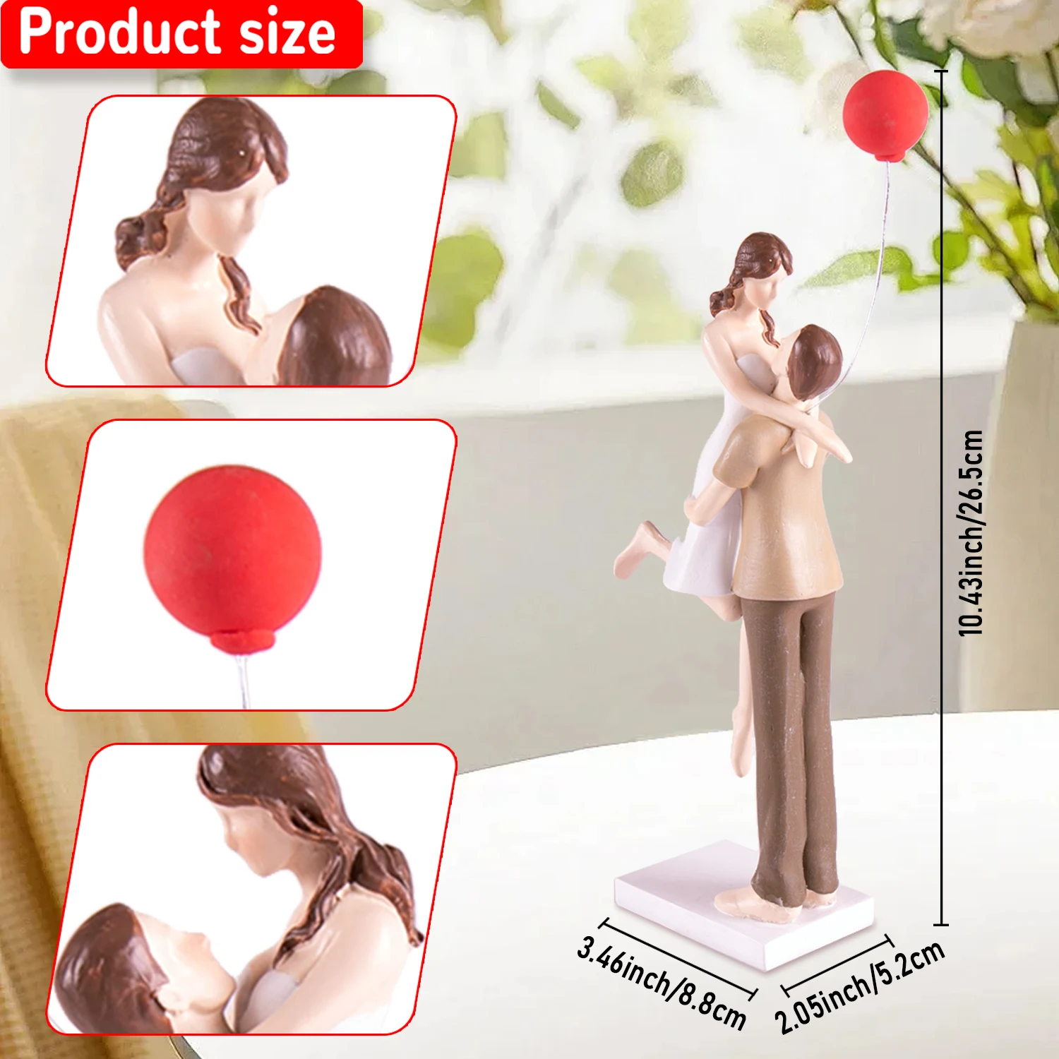 Valentine's Day Romantic Couple Statue with Balloon Love Sculpture Home Decor Gift for Lovers Wedding Anniversary Decoration view 2