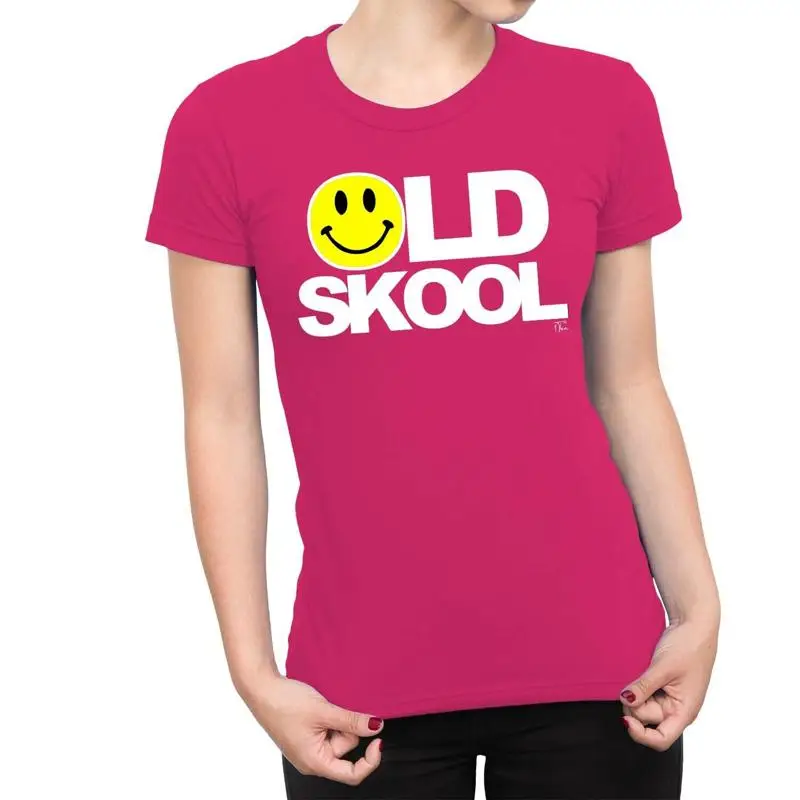 1T تي شيرت نسائي Old Skool 90S Rave Smiling