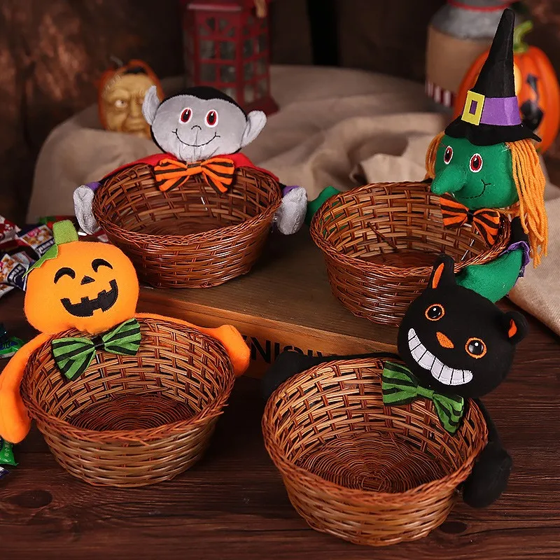 Halloween Doll Creative Candy Fruit Storage Basket Pumpkin Woven Basket Bar Party Table Decoration Festival Gifts Home Supplies