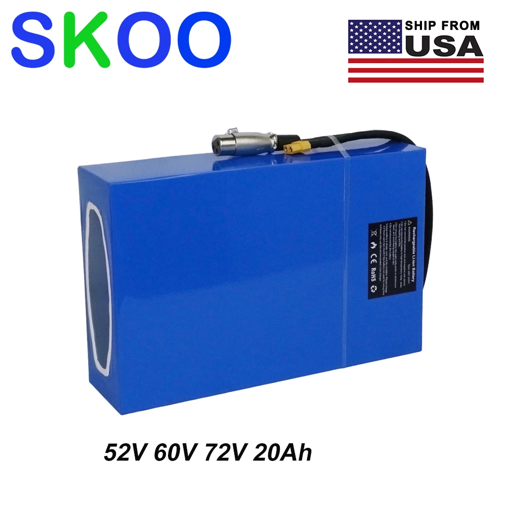 

US Stock 52V 60V 72V 20Ah Lithium Ion Electric Bicycle Battery 18650 Cell Ebike Battery Scooter Battery For Bafang Motor