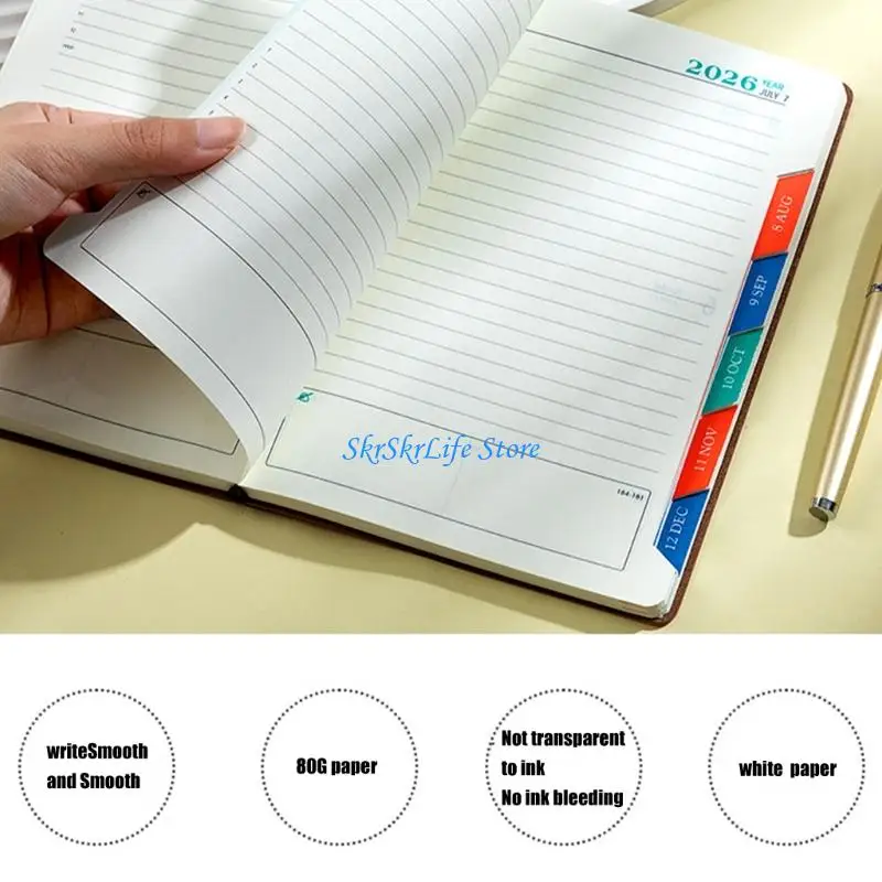 E65E 2026 Daily Planner 360 Pages Dated with Colorful Monthly Tabs For Office School