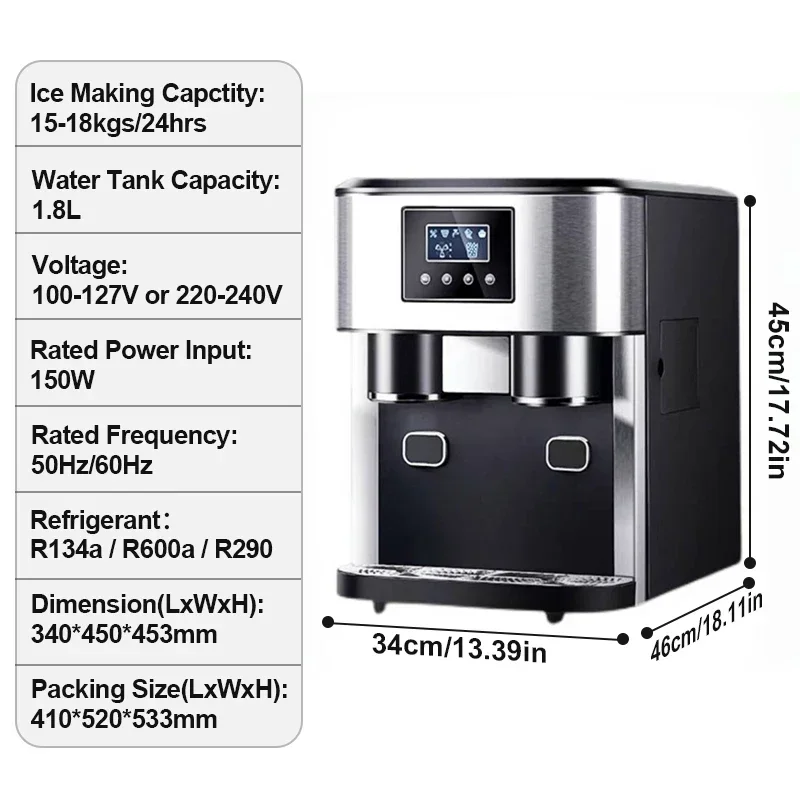 Vanace Multi Function Ice Water Dispenser Crushed Ice Ice Maker Counter Top 3 In 1 Black Electric Stainless Steel