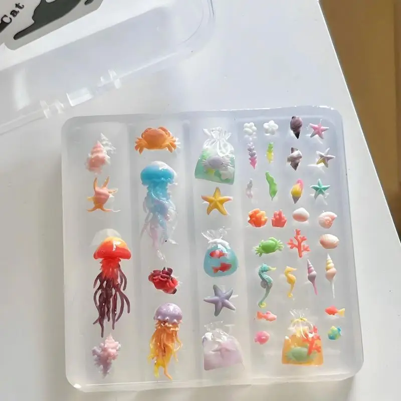 3D Ocean Series Silicone Nail Mold DIY Nail Art Decoration Jellyfish Starfish Shells Transparent Manicure Mold For Nails Crafts.