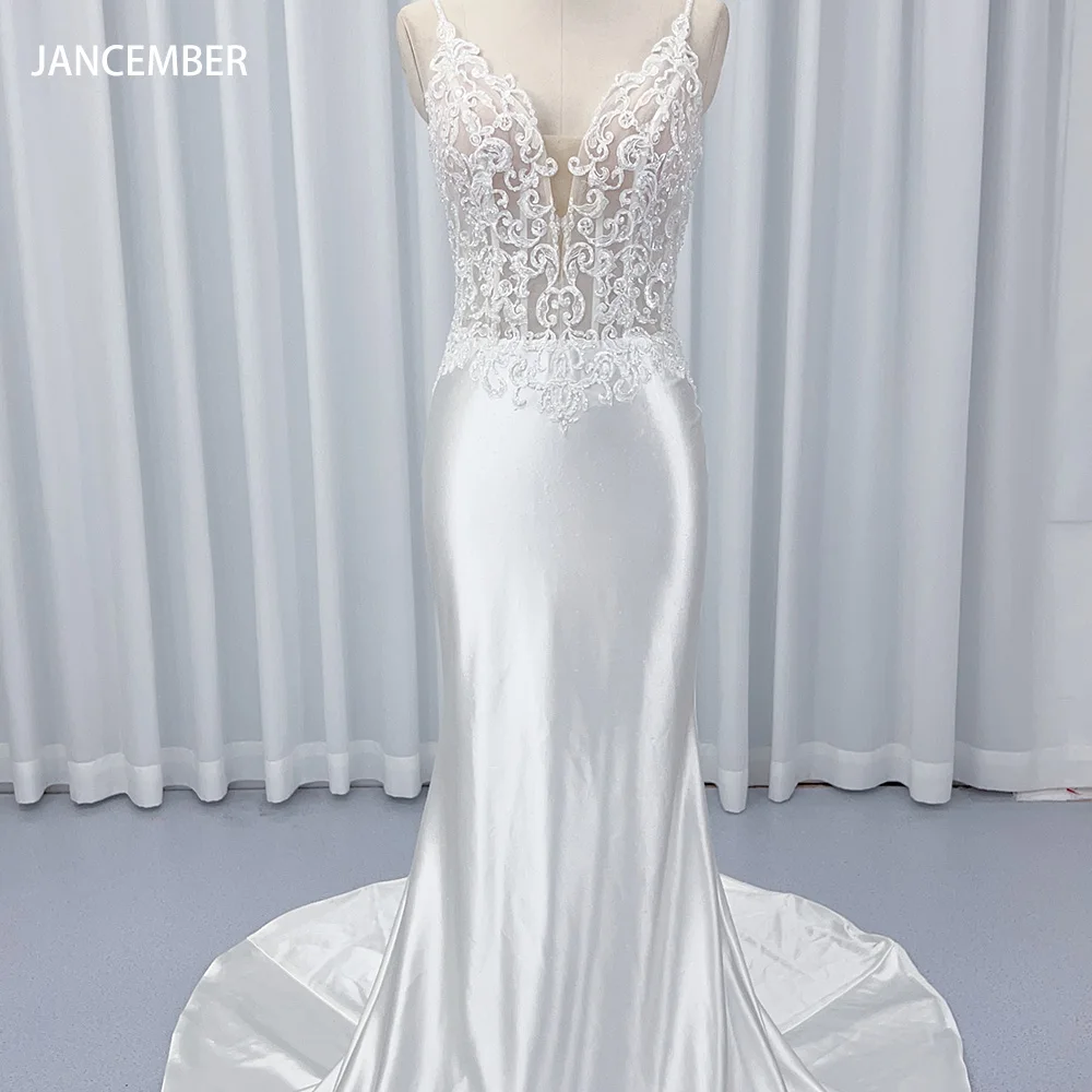 

A-line Wedding Dress Sleeves Satin Vestidos de novia Vintage Lace V Neck Bridal Gown Backless Wedding Gowns Customized HX10