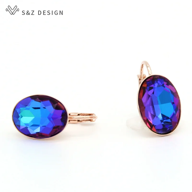 S & Z uco-Boucles d'oreilles carillon élégantes en forme d'oeuf pour femme, bijoux pendants en cristal, or rose, mariage, 585