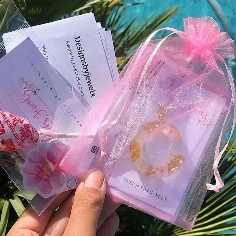 10-50pcs Jewelry Packaging Bag Organza Bags Pink Storage Wedding Drawstring Pouches Multi Size Small Medium Large Organza Bag
