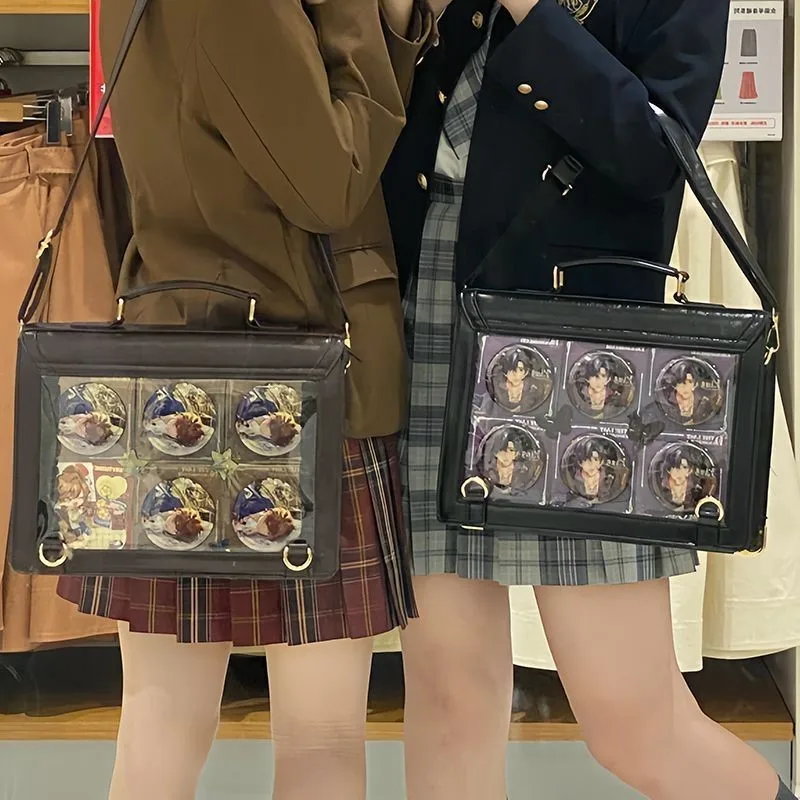 Solid Color Badge Lock Ita Bag Women Transparent Anime JK Uniform Shoulder Bag Ladies Academy Style Multi Function Backpack 2025