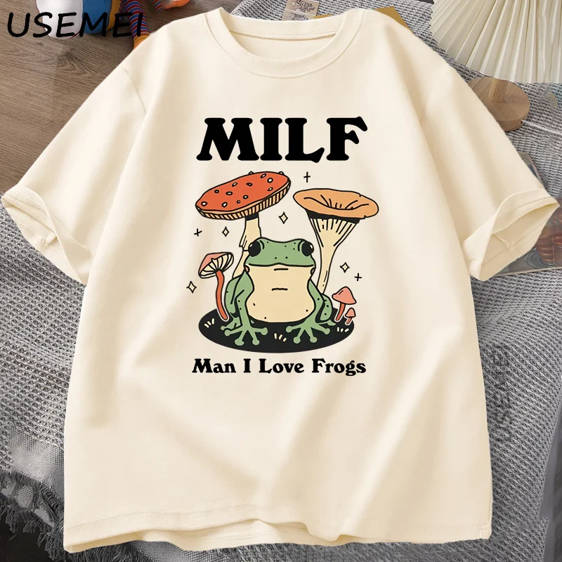 Retro Frog Tshirt Funny MILF Froggy T Shirt Cottagecore Froggy T-shirt Toad Frog Lover Tees Man Clothing Tees Short Sleeve