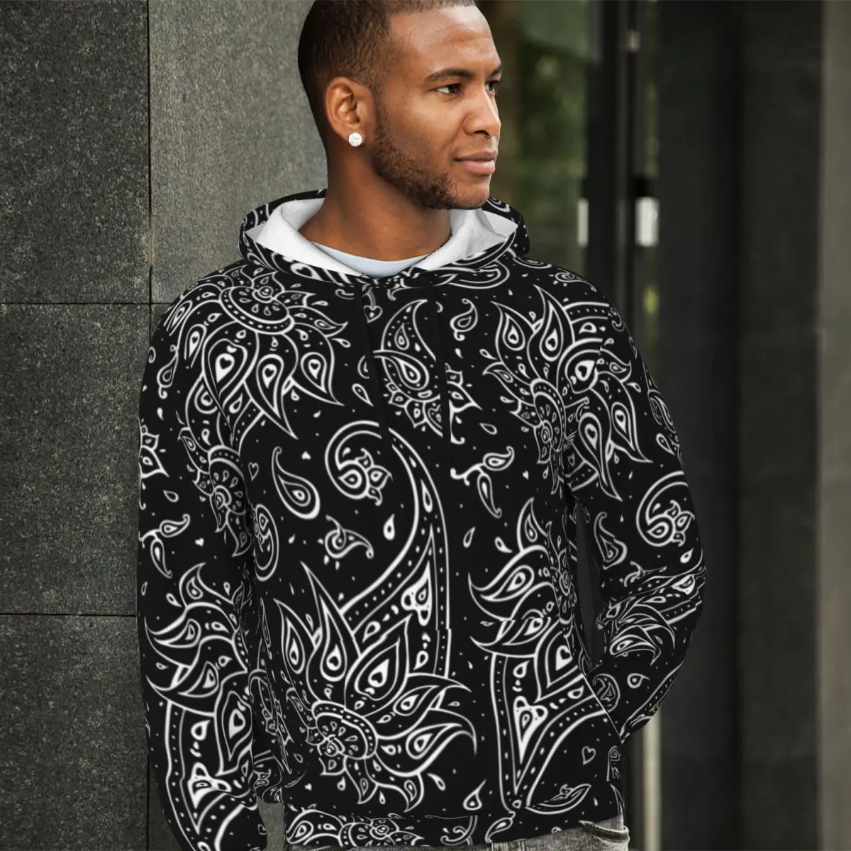 Baroque Floral Casual Hoodies White Paisley Hip Hop Velvet Warm Sweatshirts Winter Long Sleeve Loose Oversized Pullover Hoodie