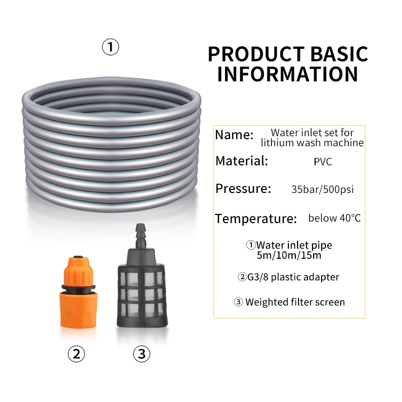 G3/8 Wasser Einlass Rohr Set Für Lithium-Batterie Waschen Gun 5m/10m/15m rohr Für Drahtlose Hochdruck Washer Auto Zubehör