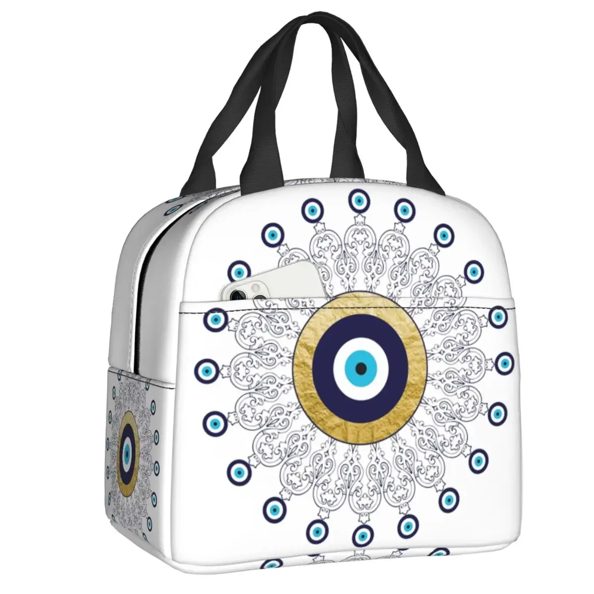 Custom Evil Eye Symbol Insulated Lunch Bag for Women Leakproof Lucky Charm Protection Amulet Thermal Cooler Lunch Box Travel