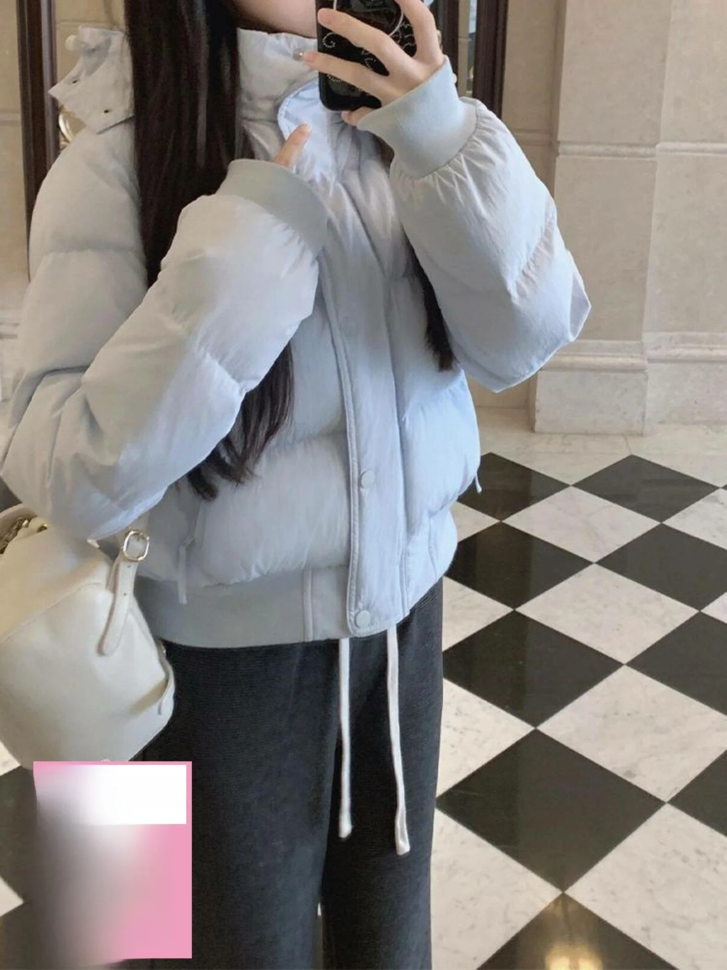 

Blue Korean Style Women's Puffer Jacket Thin Warm Bread Coat Summer New Arrival Versatile Cotton Clothes Large Size Milkiness