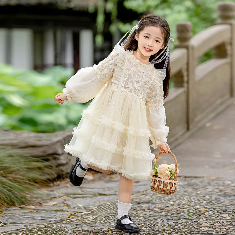 

Стильное кружевное платье принцессы для девочек, весна-осень, для малышек, новинка 2026 года, милое