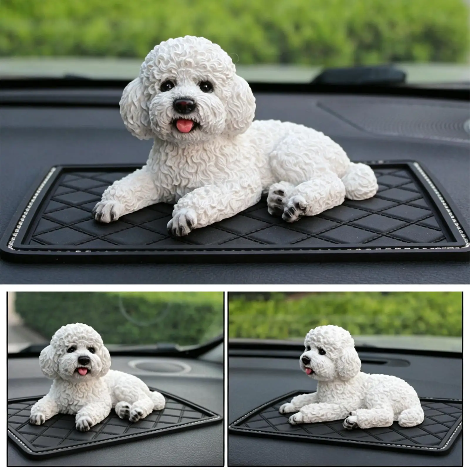 Dog Dashboard Decoration Realistic Cute Resin Puppy Statue with Mat Car Dash Decor for Desk Home Office