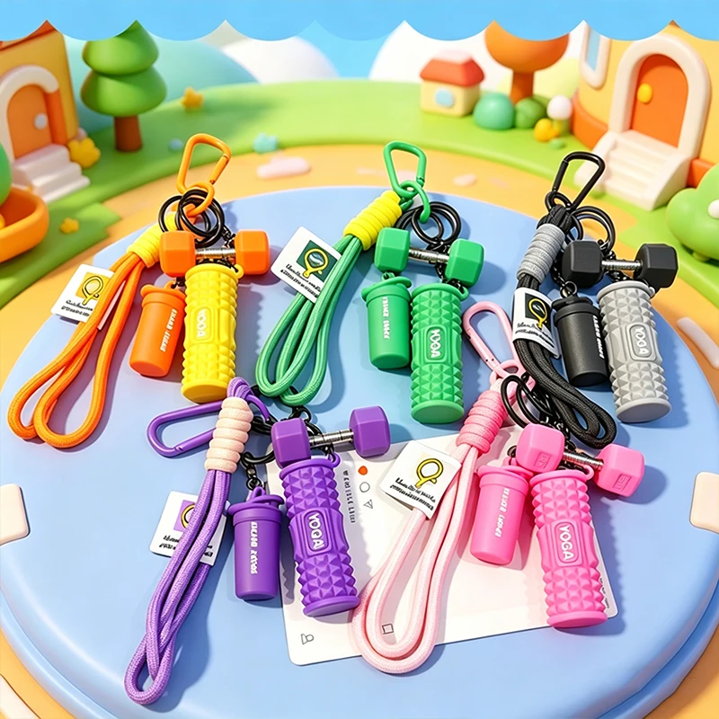 Fitness Series Detachable Barbell Plates Keychain with Simulation Dumbbells And Water Cup Keyring Creative Detachable Pendant