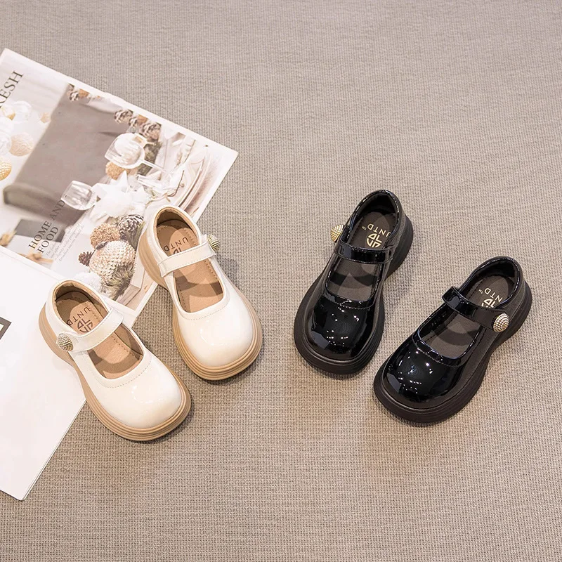 

Spring New British Style Kids Leather Shoes Simple Versatile Girl Thick Soled Mary Jane Shoes Comfort Non Slip Child Casual Shoe
