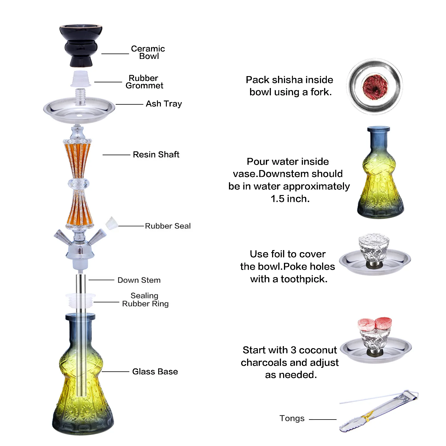 DEJAYA 2 Hoses Glass Hookah Set 1 Hose Shisha Pipe Narguile Completo Nargile Chicha Cachimba Smoking Accessories Club Party New