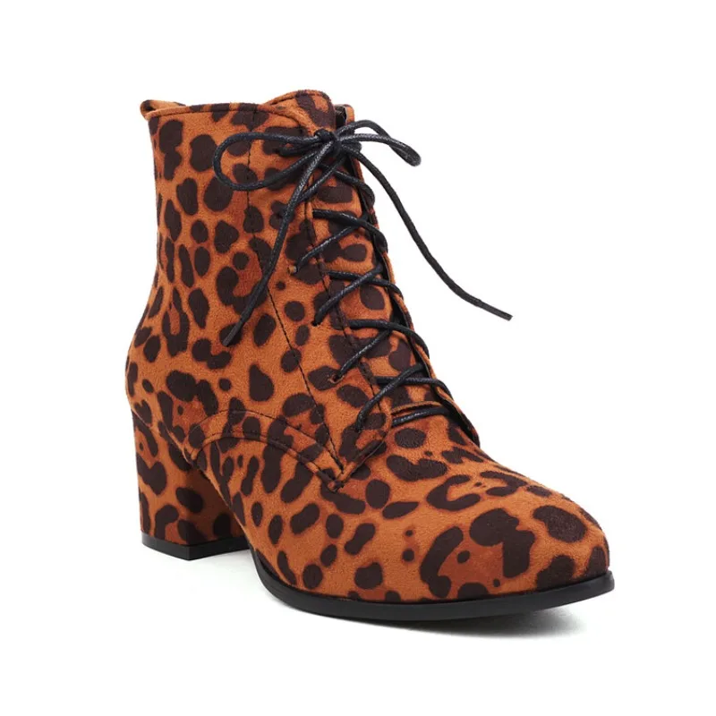 Fall Winter Women's Pointed Toe Square Heel Boot Leopard Print Faux Suede  Fashion Short Boots Comfortable Ankle Boots New 2026