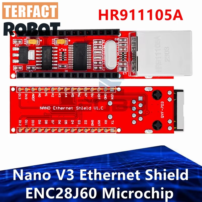 Nano V3 Ethernet Shield ENC28J60 Microchip HR911105A Ethernet Webserver Board Module for Arduino Nano 3.0