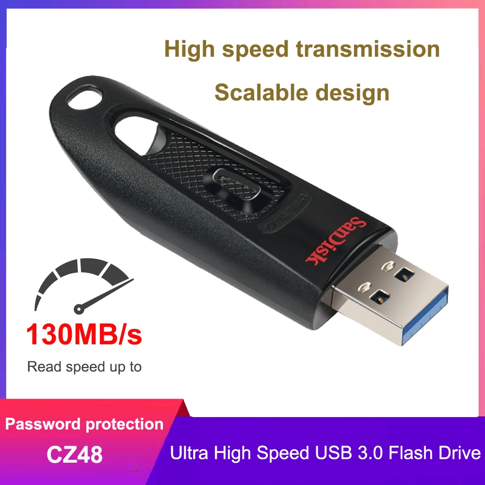 

SanDisk Ultra USB 3.0 Flash Drive 16GB 32GB 64GB 128GB 256GB 512GB USB 3.0 Pen Drive 130MB/s USB Stick for PC/Notebook U Disk