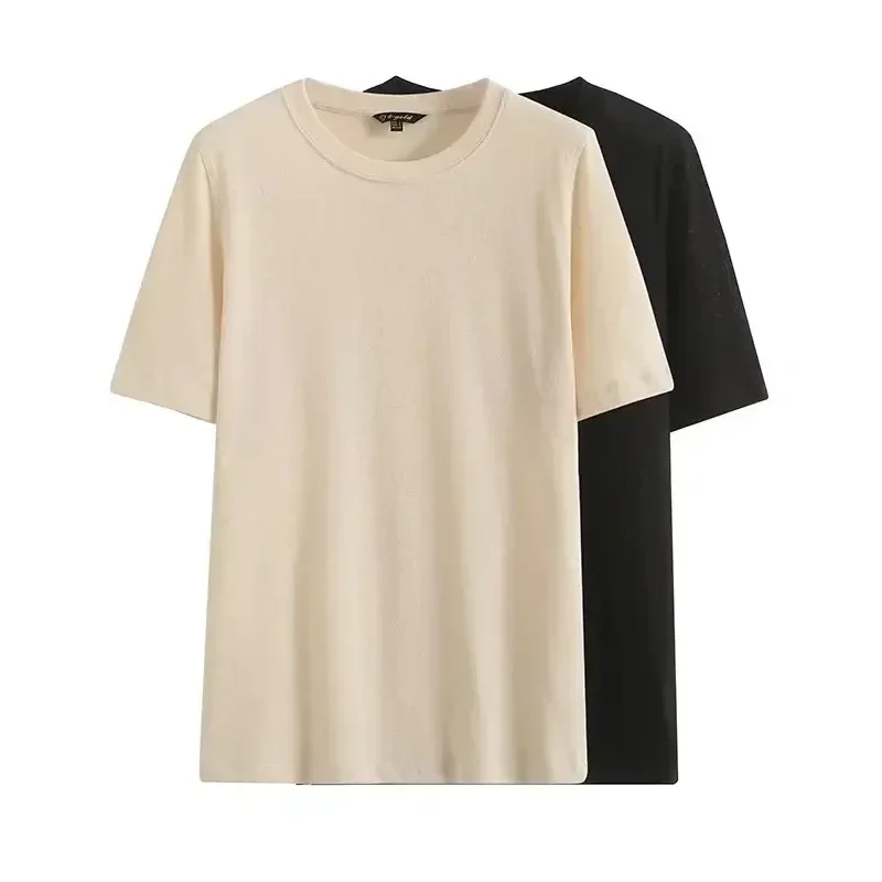 

Ladies 2023 New Fashion Two-color Classic Joker Casual Short-sleeved Round Neck Comfortable T-shirt Clothing Solid Color Coat