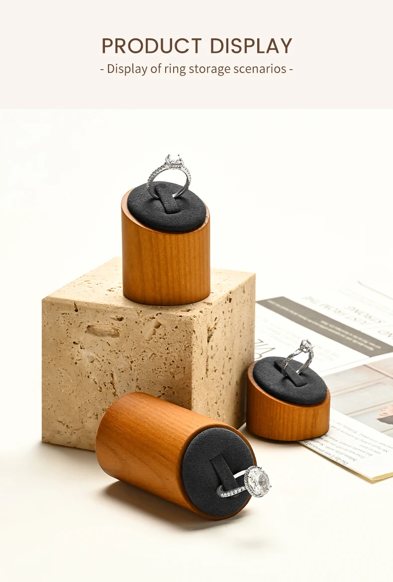 Oirlv Solid Wood 3 Pcs Ring Display Stand Showcase Jewelry Organizer Holder for Rings Trade Show Countertop Ring Bearer