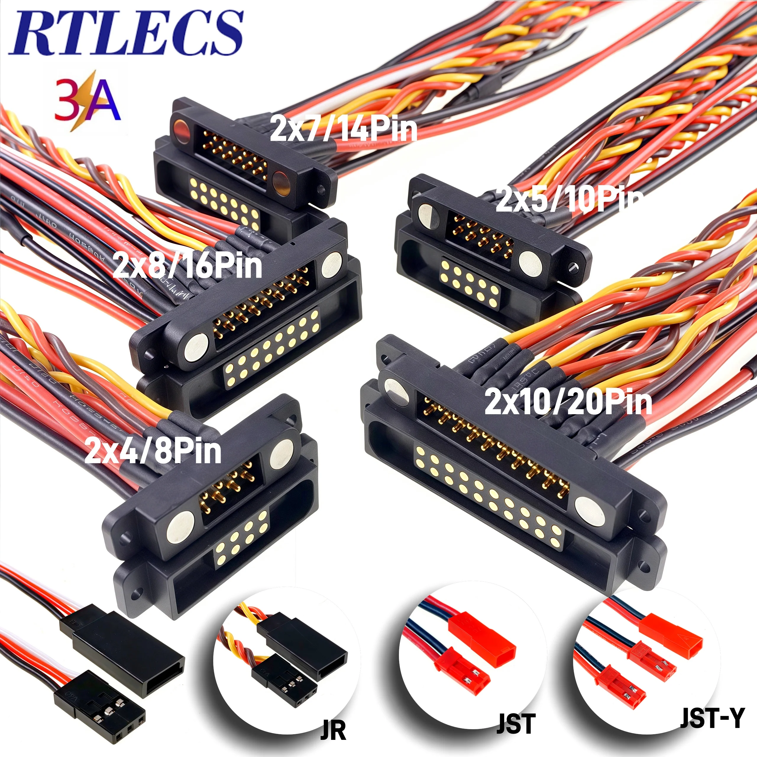 Dual Row 1 to 2Y Magnetic Pogo Pin Connector Snap-O JR Extension Lead Cable for RC Drone Ship Airplane Model Multi-Wires Servo