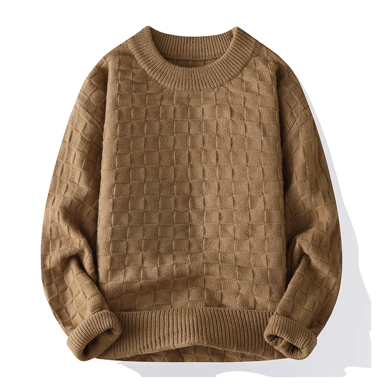 Single Road-suéter de cuello redondo para hombre, jersey térmico Y2K a cuadros cálido de invierno de gran tamaño, suéteres de moda coreana para hombre 2025