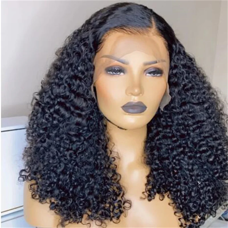 

26“Long 180Density Soft Natural Black Glueless Kinky Curly Lace Front Wig For Women With BabyHair Preplucked Daily Cosplay