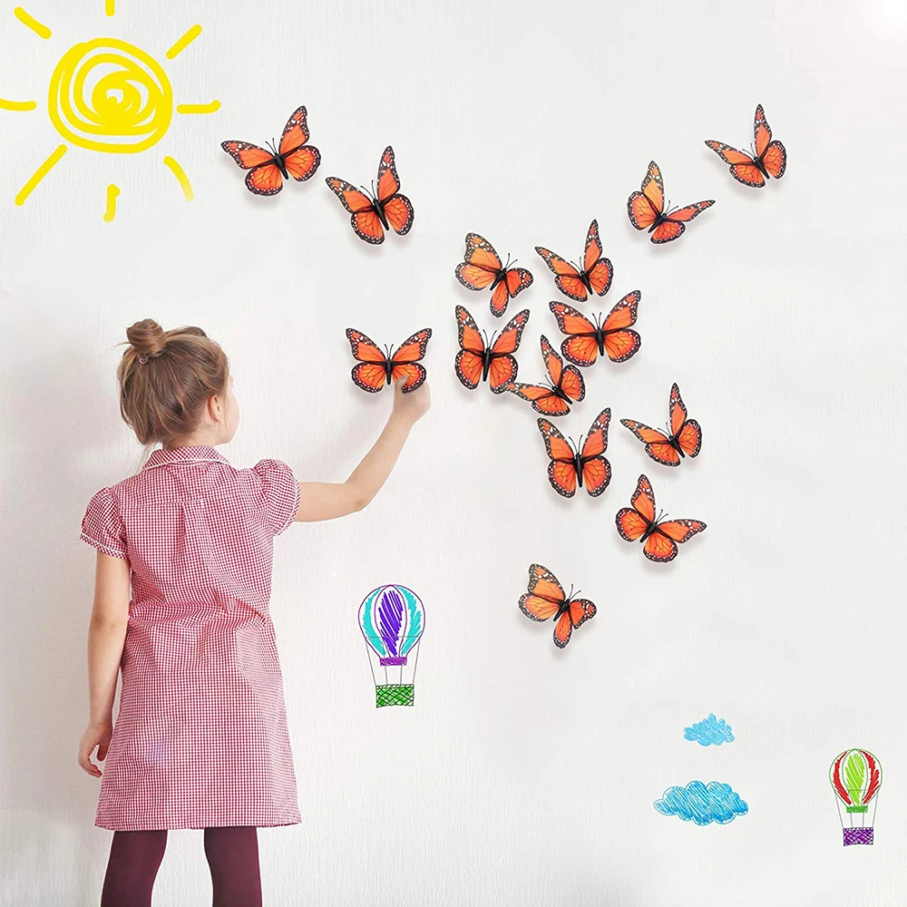 Monarch Butterfly Decoration Orange Home Bedroom Wedding Party Artificial Butterfly Wall Decor Plastic + Pvc 3d Magnet For